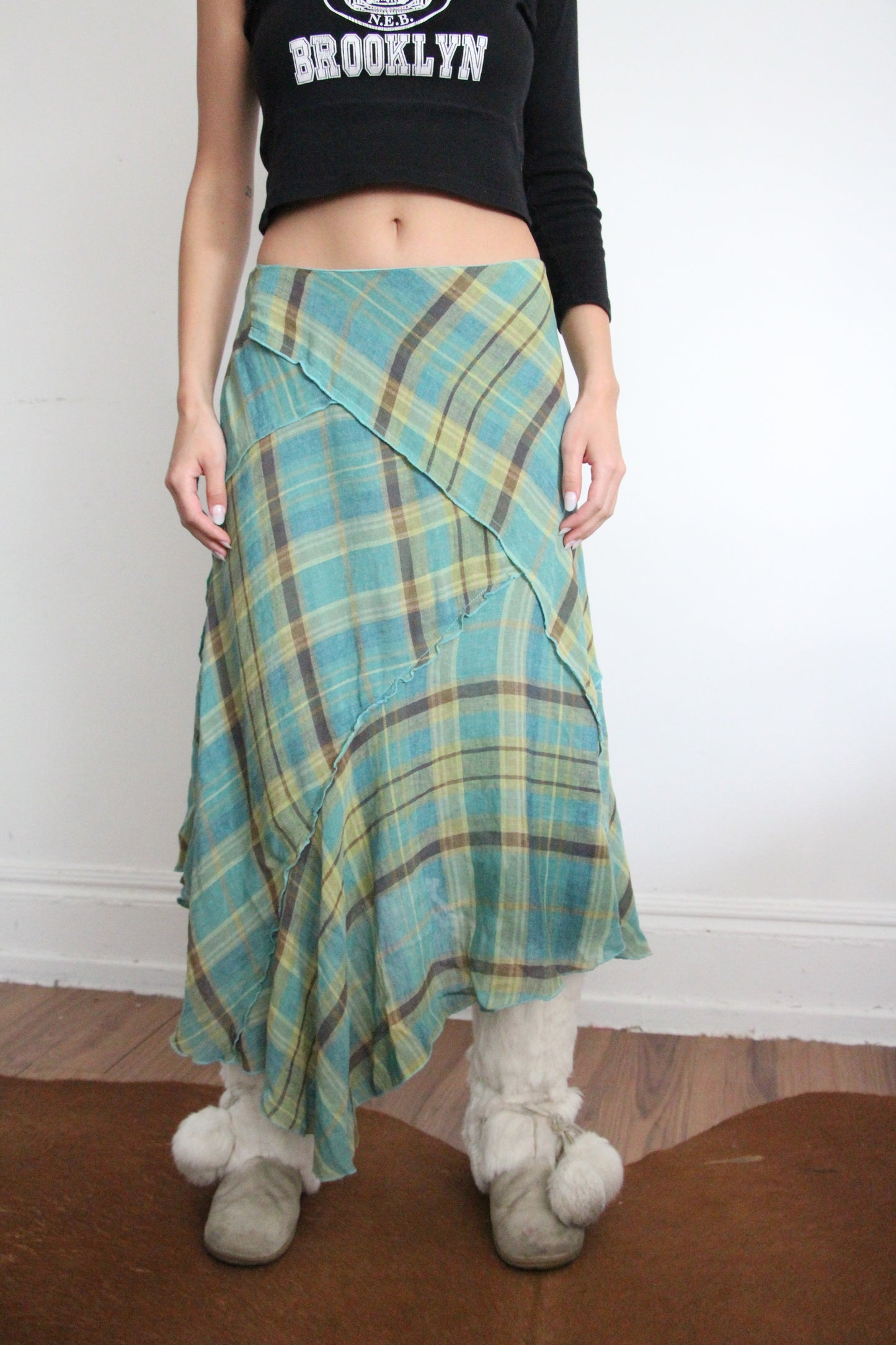 Asymmetrical Patchwork Plaid Skirt