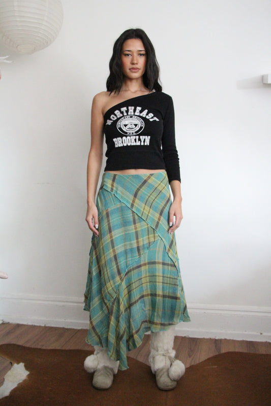 Asymmetrical Patchwork Plaid Skirt