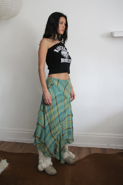 Asymmetrical Patchwork Plaid Skirt